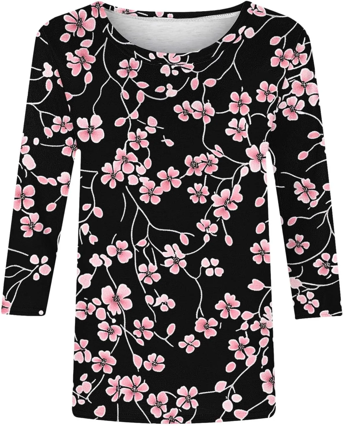 3/4 Length Sleeve Floral Printed Shirts Women's Casual 3/4 Sleeve T-Shirts 2025 Round Neck Tunic Tops Cute Basic Tees