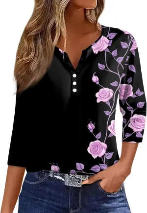 3/4 Length Sleeve Womens Tops 2025 Summer Dressy Casual V Neck T Shirts Three Quarter Length Tunic Tees for Women