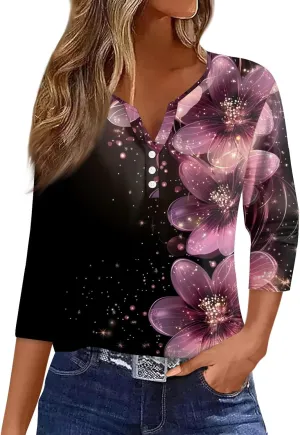 3/4 Length Sleeve Womens Tops 2025 Summer Dressy Casual V Neck T Shirts Three Quarter Length Tunic Tees for Women