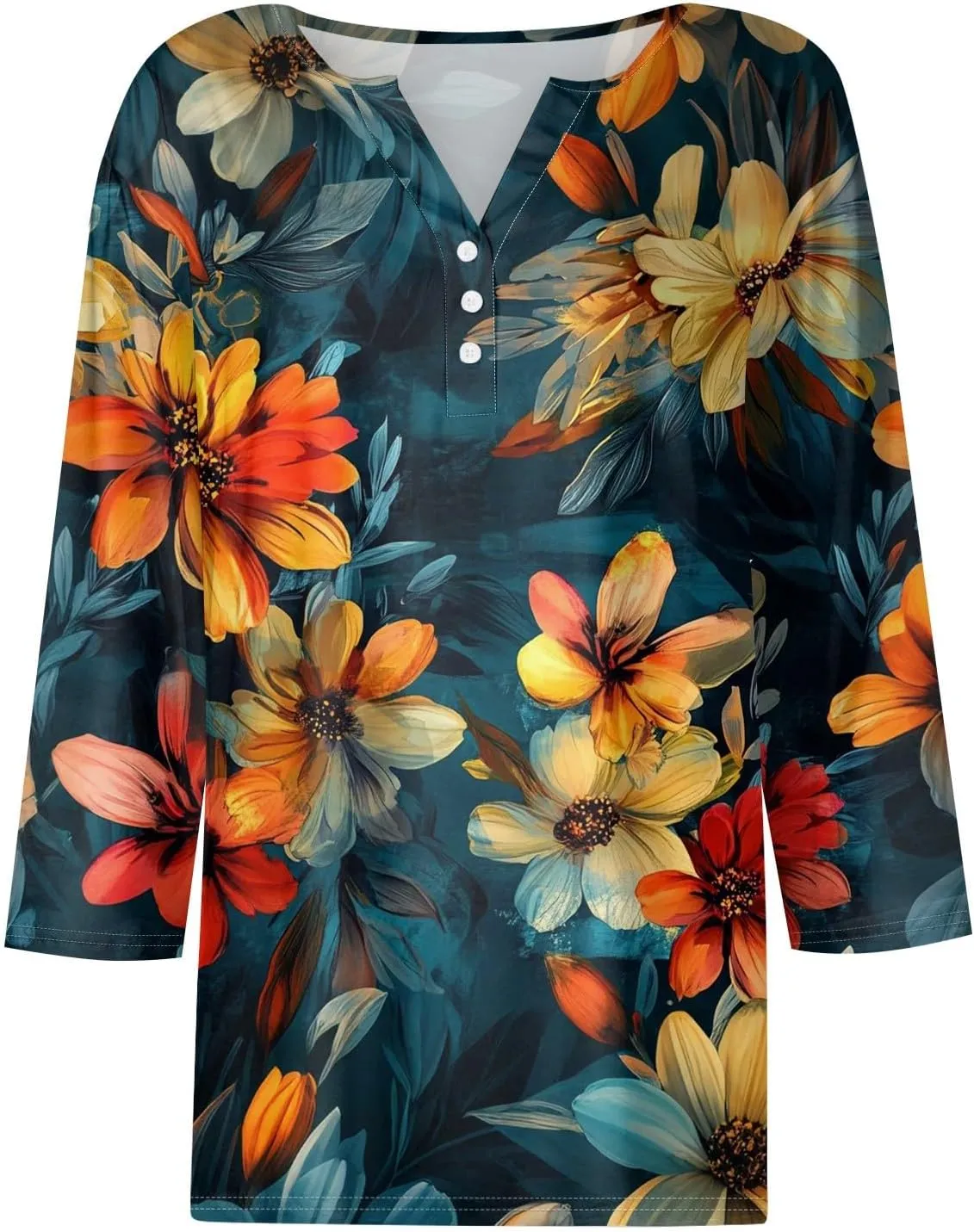 3/4 Length Sleeve Womens Tops Trendy Button Down V Neck Summer Tunics Boho Loose Fit T Shirts Dressy Casual 2025