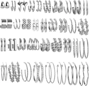 36 Pairs Gold Hoop Earrings Set for Women Multipack, Hypoallergenic Chunky Chain Twisted Hoop Earrings Pack, Fashion Dangle Earrings Jewelry for Gift