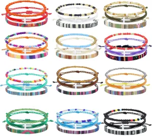 36 Pcs Boho Surfer Bracelet Anklet Adjustable Beaded Anklets Handmade Braided Bracelet Colorful Anklet Summer String Rope Friendship Bracelets Waterproof Beach Bracelet Boho Jewelry for Women Men