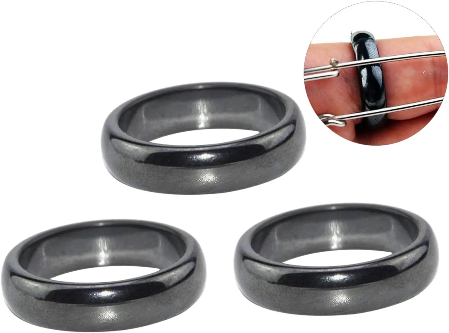 3Pcs Magnetic Hematite Finger Rings Curved Surface Design for Relief Durable Stylish Treatment Rings for Everyday Wear
