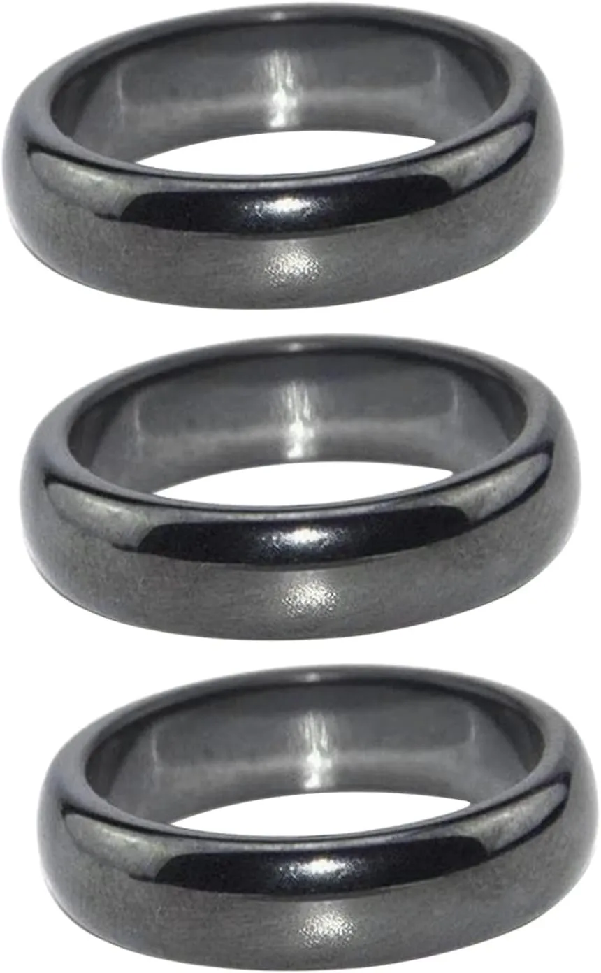 3Pcs Magnetic Hematite Finger Rings Curved Surface Design for Relief Durable Stylish Treatment Rings for Everyday Wear