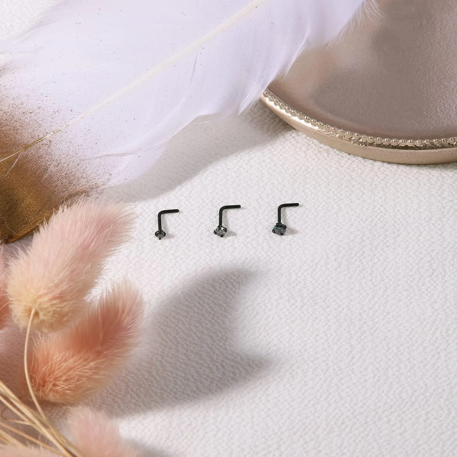 4-6pcs 20g Nose Rings Studs Surgical Steel Nose Rings CZ L Shaped Corkscrew Nose Ring Studs for Women Men Small Cute Silver Rose Gold Black Nose Rings Stud 1.5mm 2mm 2.5mm 3mm Nostril Piercing jewelry