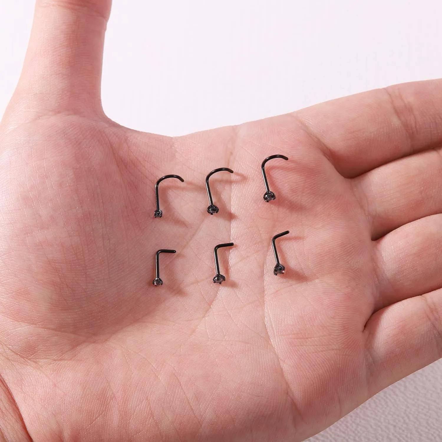 4-6pcs 20g Nose Rings Studs Surgical Steel Nose Rings CZ L Shaped Corkscrew Nose Ring Studs for Women Men Small Cute Silver Rose Gold Black Nose Rings Stud 1.5mm 2mm 2.5mm 3mm Nostril Piercing jewelry