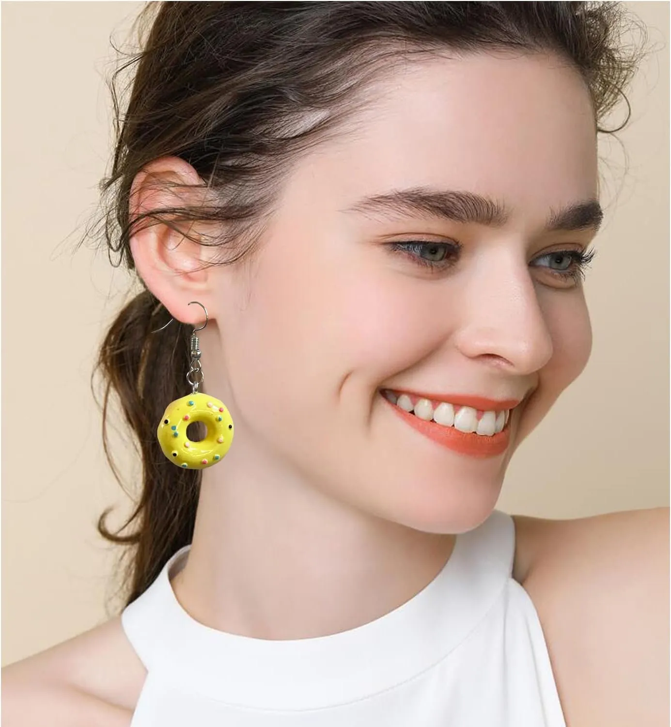 4 Pairs Resin Food Sweet Donut Dangle Earrings Set For Women Men Statement Jewellery