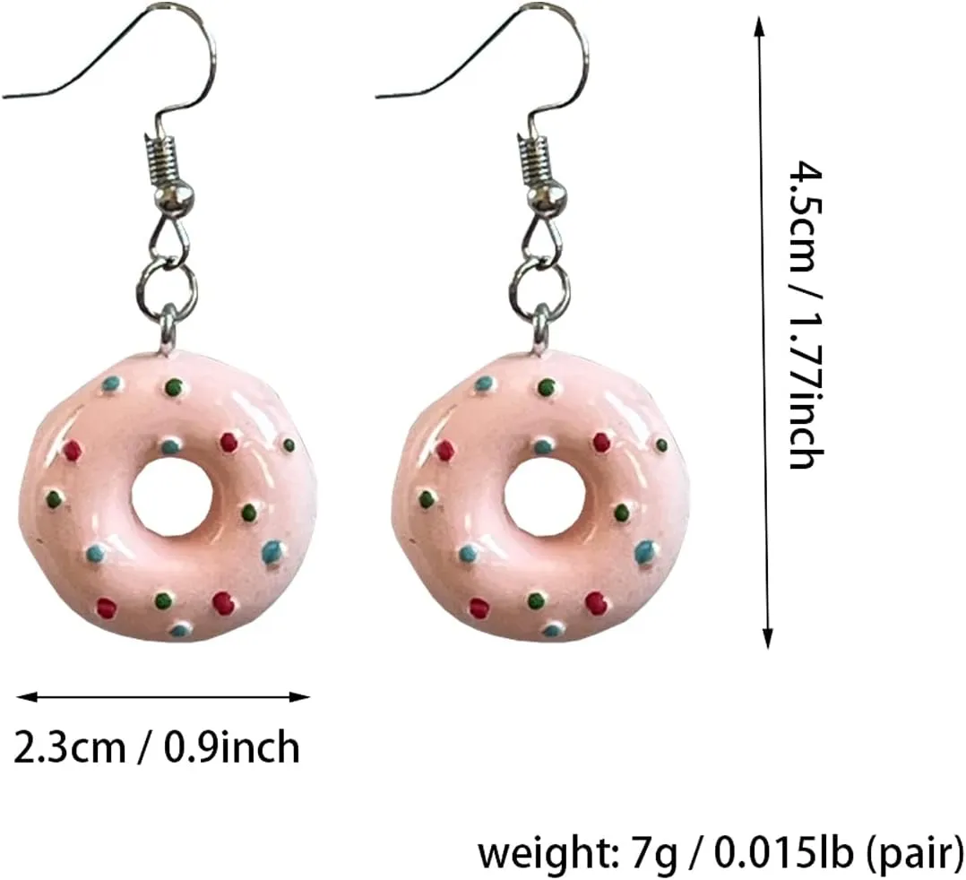 4 Pairs Resin Food Sweet Donut Dangle Earrings Set For Women Men Statement Jewellery