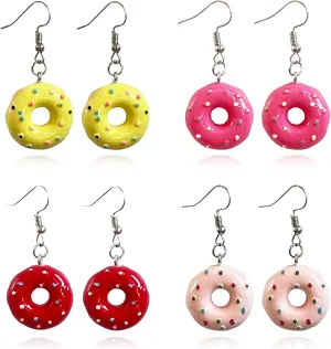 4 Pairs Resin Food Sweet Donut Dangle Earrings Set For Women Men Statement Jewellery