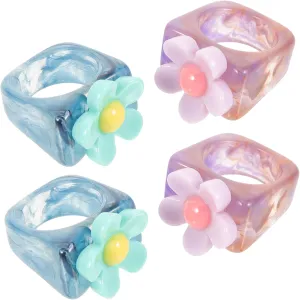 4pcs Resin Flower Rings Stackable Jewelry for Women Ergonomic Design Comfortable Wear Dainty and Elegant for Everyday Use and Special Occasions