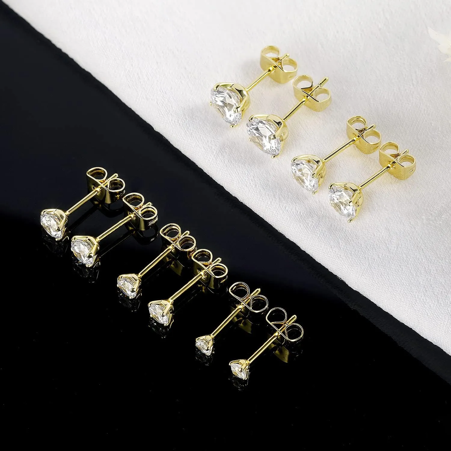 5/6 Pairs Stud Earrings Set Surgical Stainless Steel Hypoallergenic Earrings Cubic Zirconia 316L Round CZ Studs for Women and Men 3-8mm