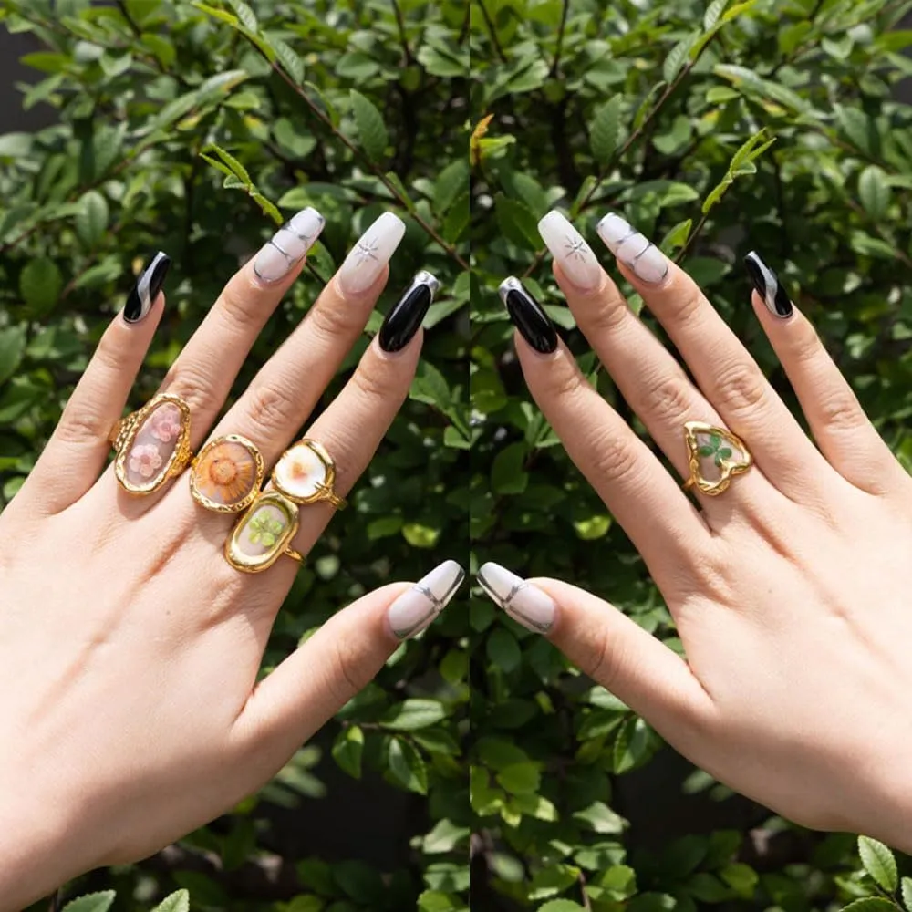 5pcs 18k Gold Plated Floral Adjustable Rings Chunky Gold Rings Vintage Jewelry Y2k Accessories Don't Tarnish Ring Set