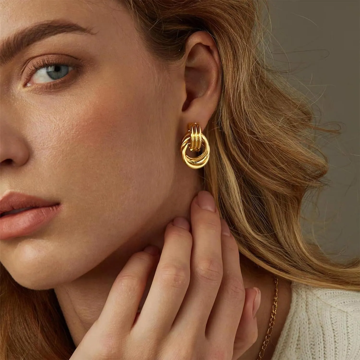 6 Pairs Gold Dangle Earrings for Women, 14K Gold Plated Earrings Geometric Knot Drop Huggie Earrings Trendy Jewelry Gifts