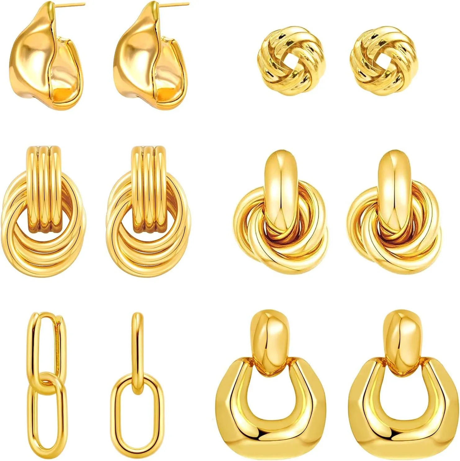 6 Pairs Gold Dangle Earrings for Women, 14K Gold Plated Earrings Geometric Knot Drop Huggie Earrings Trendy Jewelry Gifts