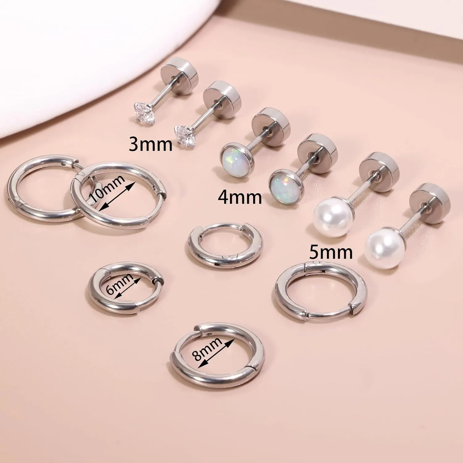 6 Pairs Women Earring Sets for Multiple Piercing,14K Gold Plated Dainty Small Hoop Huggie Earrings, Lightweight Cartilage Earrings,Silver Tiny Stud Earrings CZ Flat Back Earrings for Helix Hypoallergenic