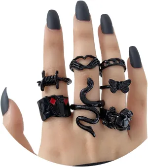 7Pcs Snake Knuckle Ring Sets for Women Stackable Rings,Punk Snake Butterfly Poker Ring Sets Open Joint Midi Retro Rings for Goth Jewelry Accessories