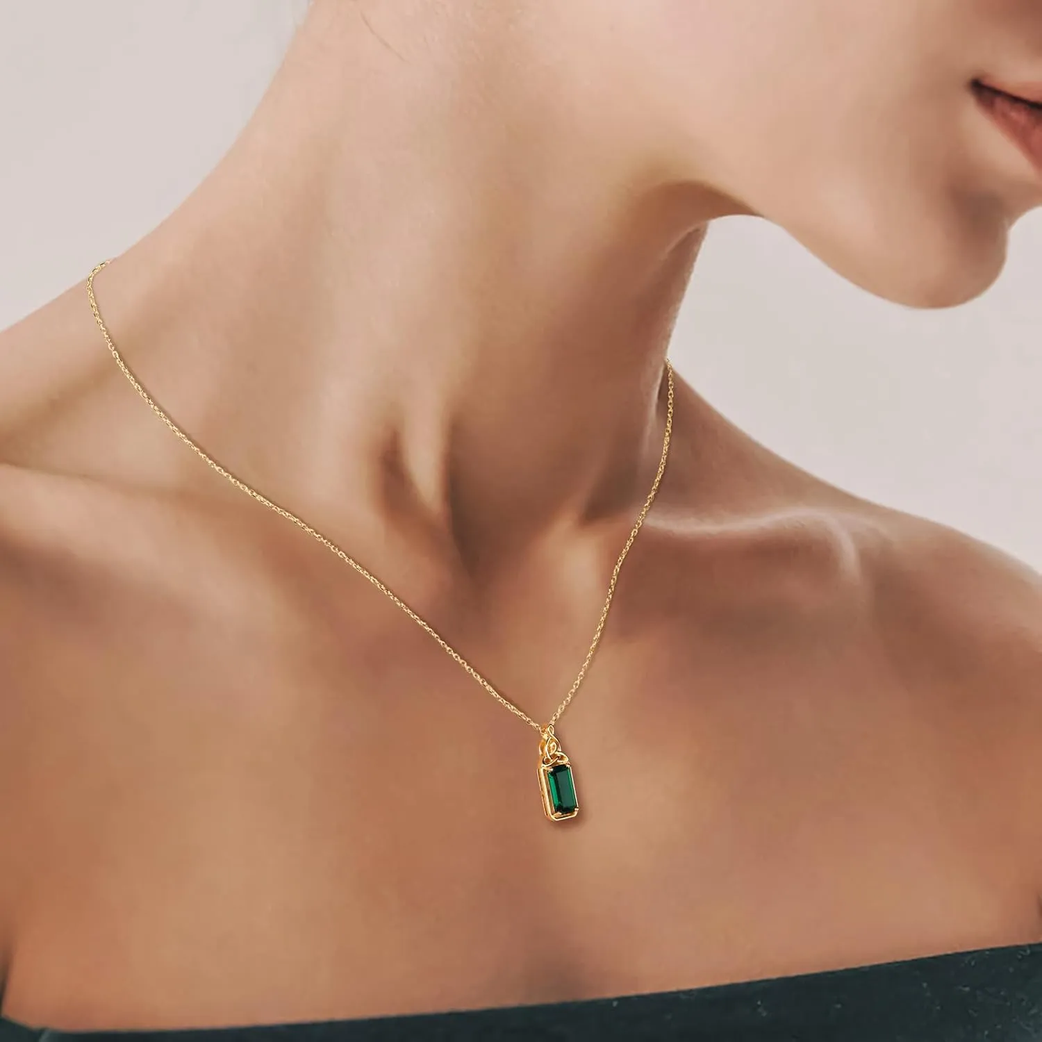 925 Sterling Silver Celtic Knot Necklace Emerald Cut Ruby/Amethyst/Emerald/Sapphire Pendant Solitaire Necklaces with 18" Chain