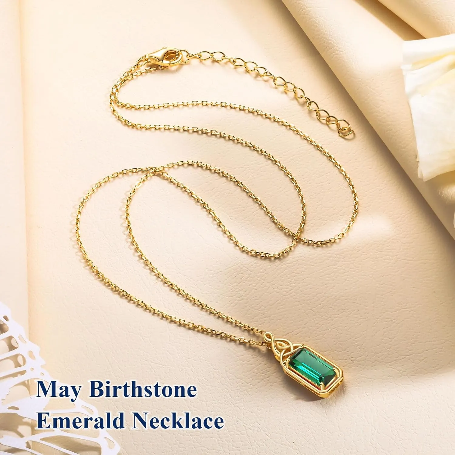 925 Sterling Silver Celtic Knot Necklace Emerald Cut Ruby/Amethyst/Emerald/Sapphire Pendant Solitaire Necklaces with 18" Chain