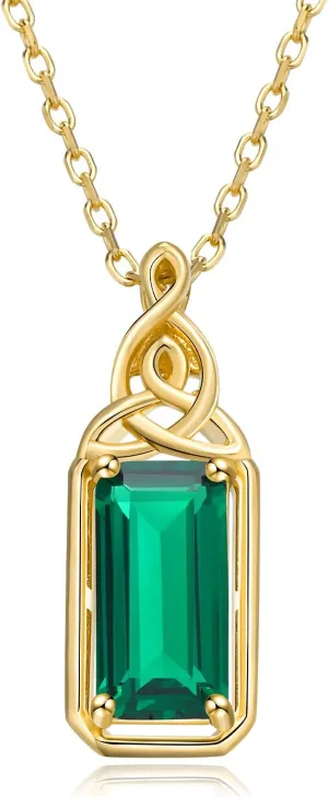 925 Sterling Silver Celtic Knot Necklace Emerald Cut Ruby/Amethyst/Emerald/Sapphire Pendant Solitaire Necklaces with 18" Chain