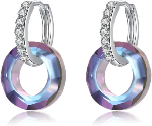 925 Sterling Silver Circle Crystal Earrings for Women, Hypoallergenic Dangle Hoop Earring with Cubic Zirconia, Crystals Jewelry Collection Round Earrings