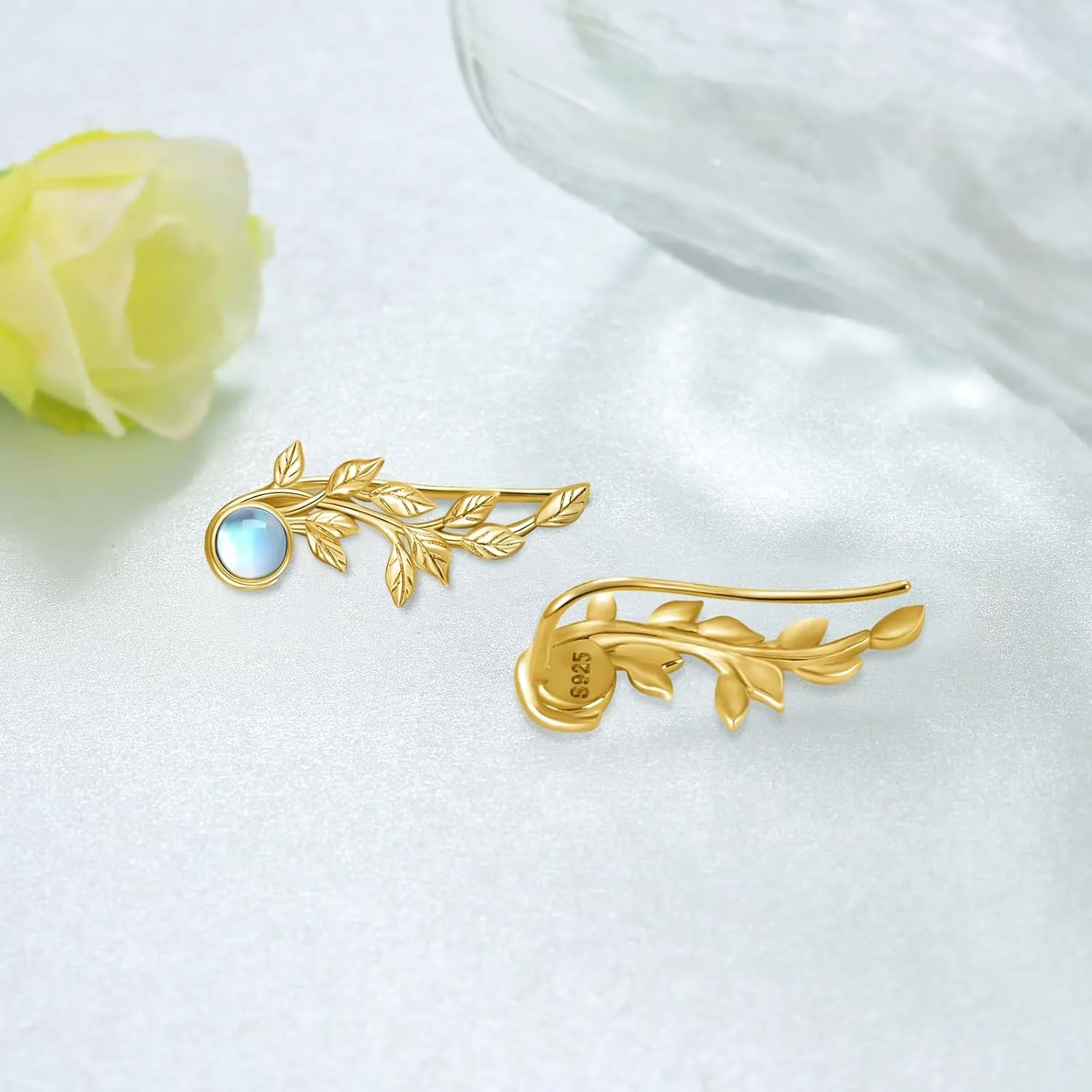 925 Sterling Silver Ear Climber Earrings for Women - Moonstone Crawler Jewelry Gift