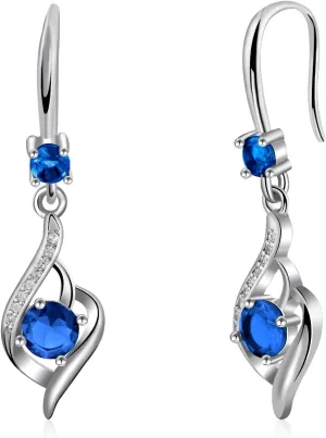 925 Sterling Silver Heart Dangle Earrings with Cubic Zirconia & Birthstone - Women's Fashion Jewelry, Hypoallergenic Drop Design