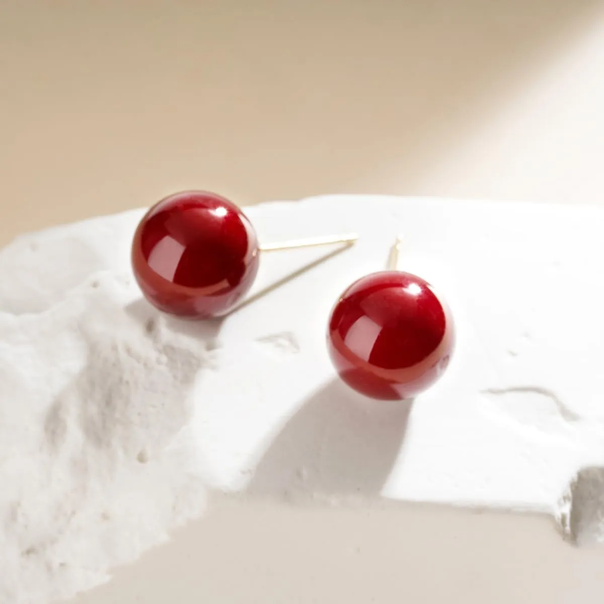 925 Sterling Silver Post Stud Earrings Red Ball Stud Earrings Set Jewelry for Women 8-12MM