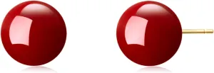 925 Sterling Silver Post Stud Earrings Red Ball Stud Earrings Set Jewelry for Women 8-12MM