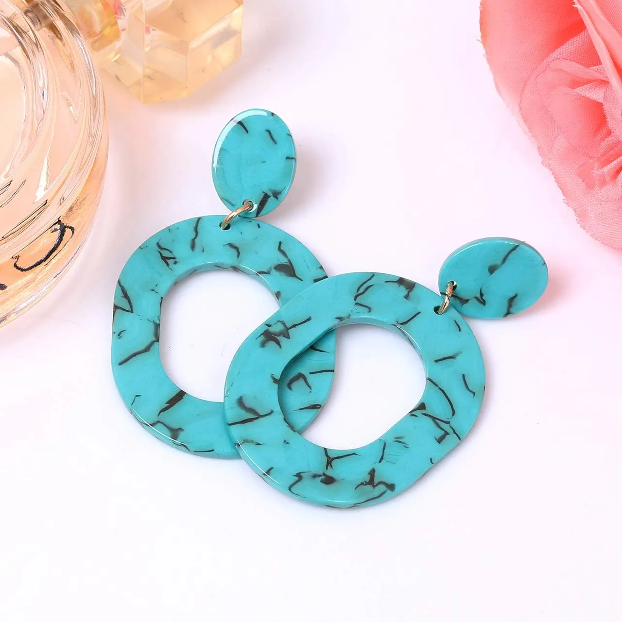 Acrylic Earrings For Women Statement Geometric Earrings Resin Acetate Drop Dangle Earrings Mottled Hoop Earrings Fashion Jewelry