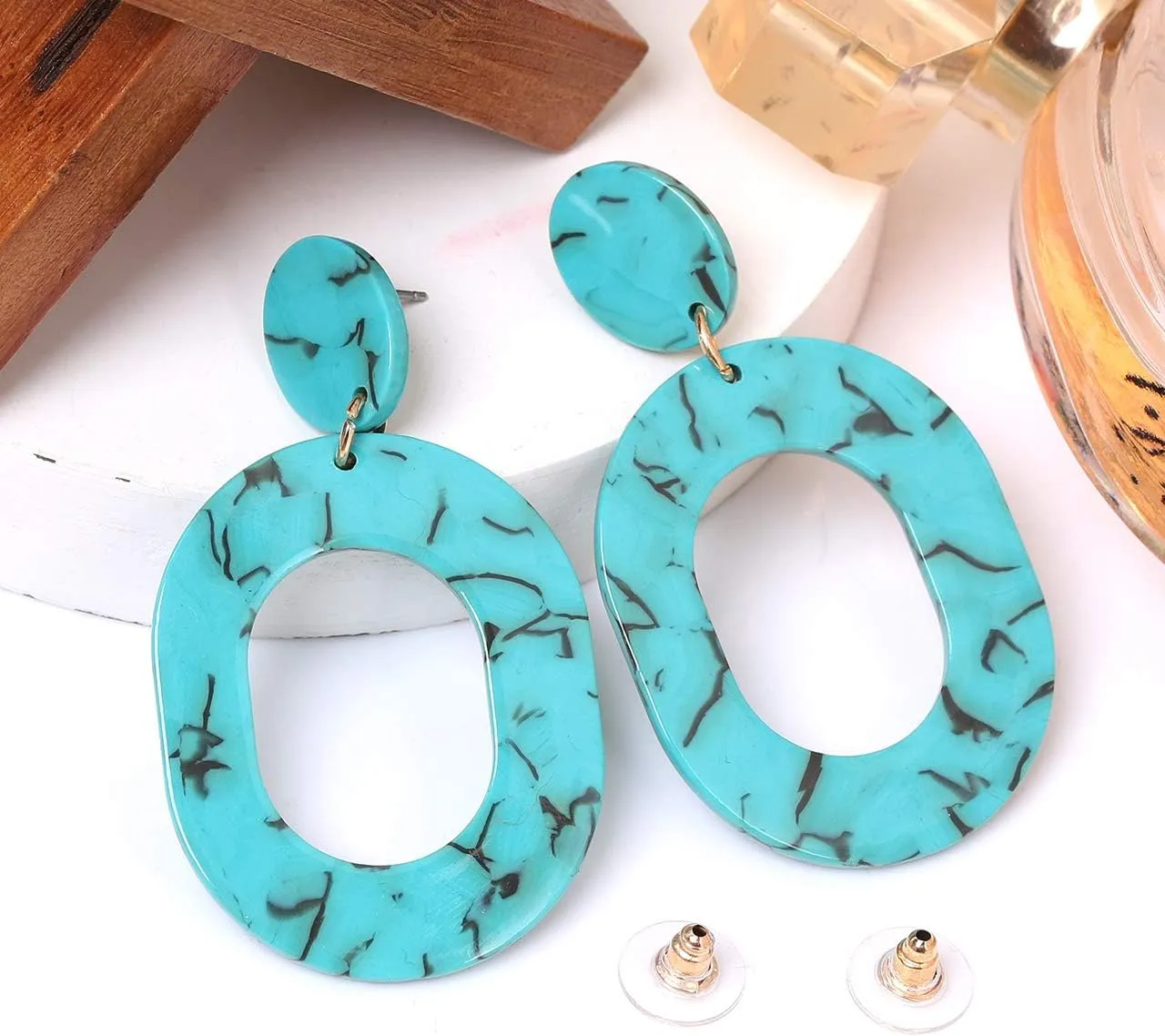 Acrylic Earrings For Women Statement Geometric Earrings Resin Acetate Drop Dangle Earrings Mottled Hoop Earrings Fashion Jewelry