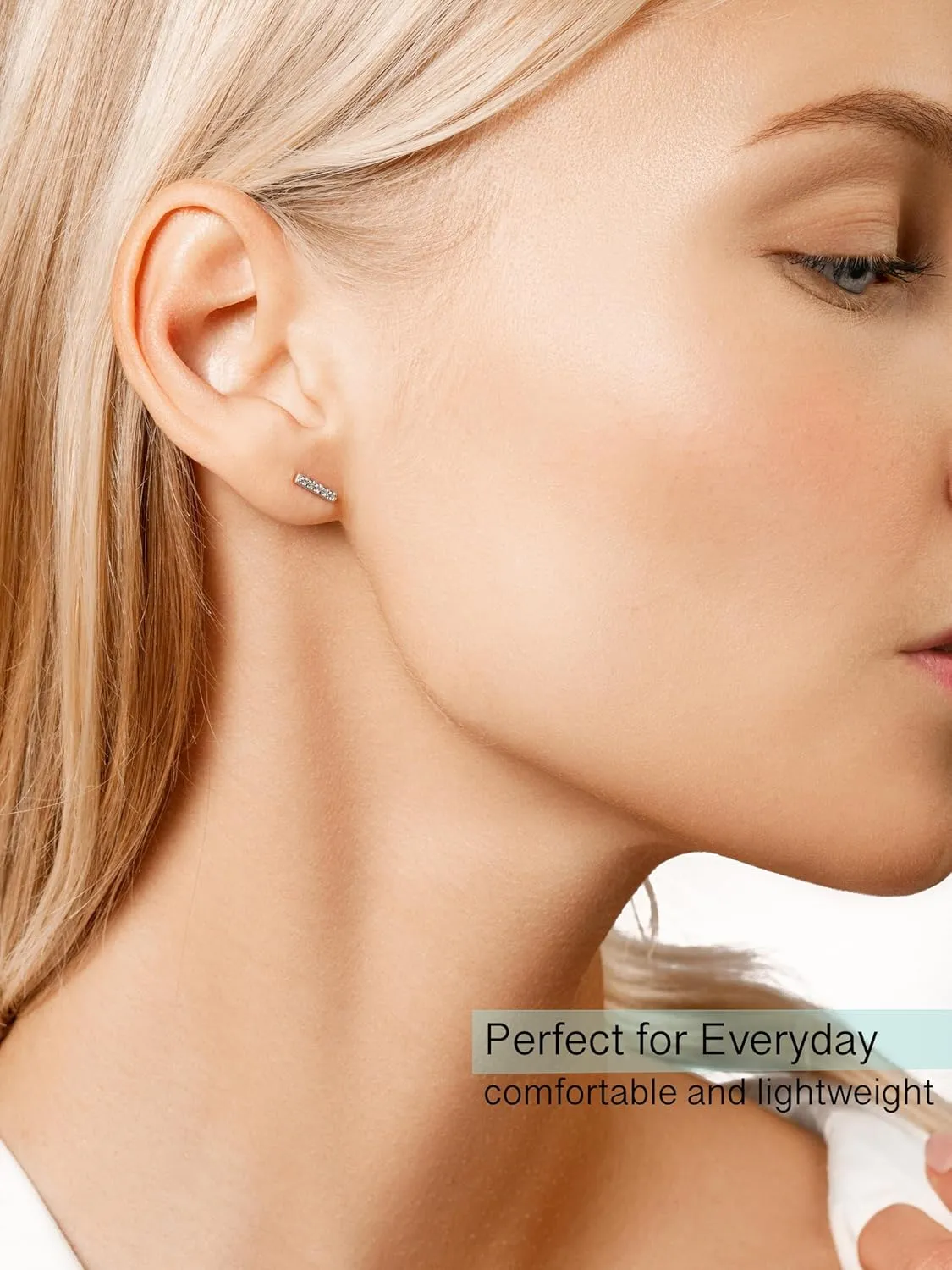 Altitude Boutique Cubic Zirconia Gold Bar Stud Earrings for Women | 18K Gold or Silver Plated Cz Bar Studs | Hypoallergenic Delicate Small Bar Earrings