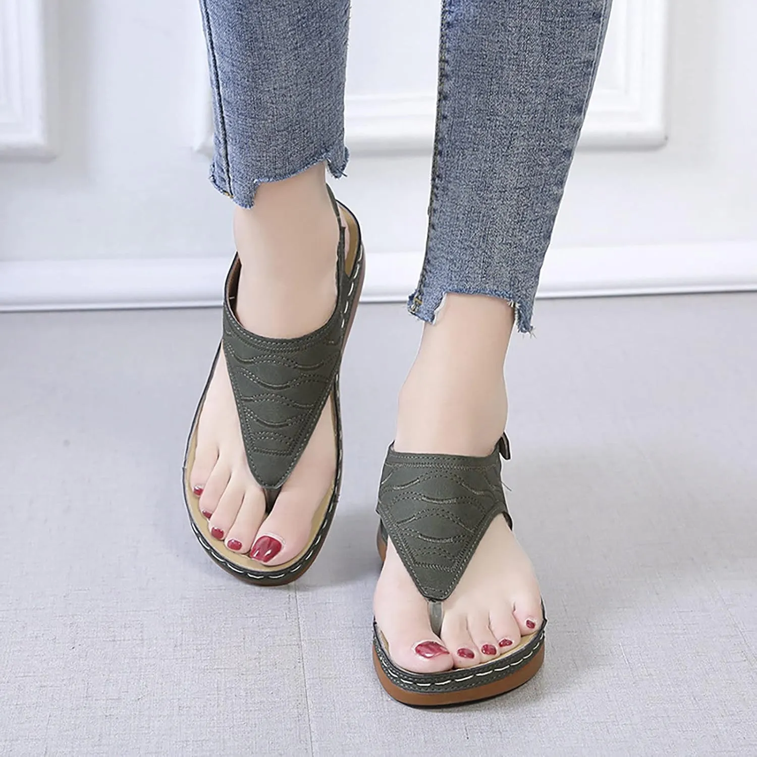 AMDBEL Orthopedic Sandals for Women,Women's Comfy Orthotic Sandals Arch Support Clip Toe Bukle Strap Summer Walking Shoes