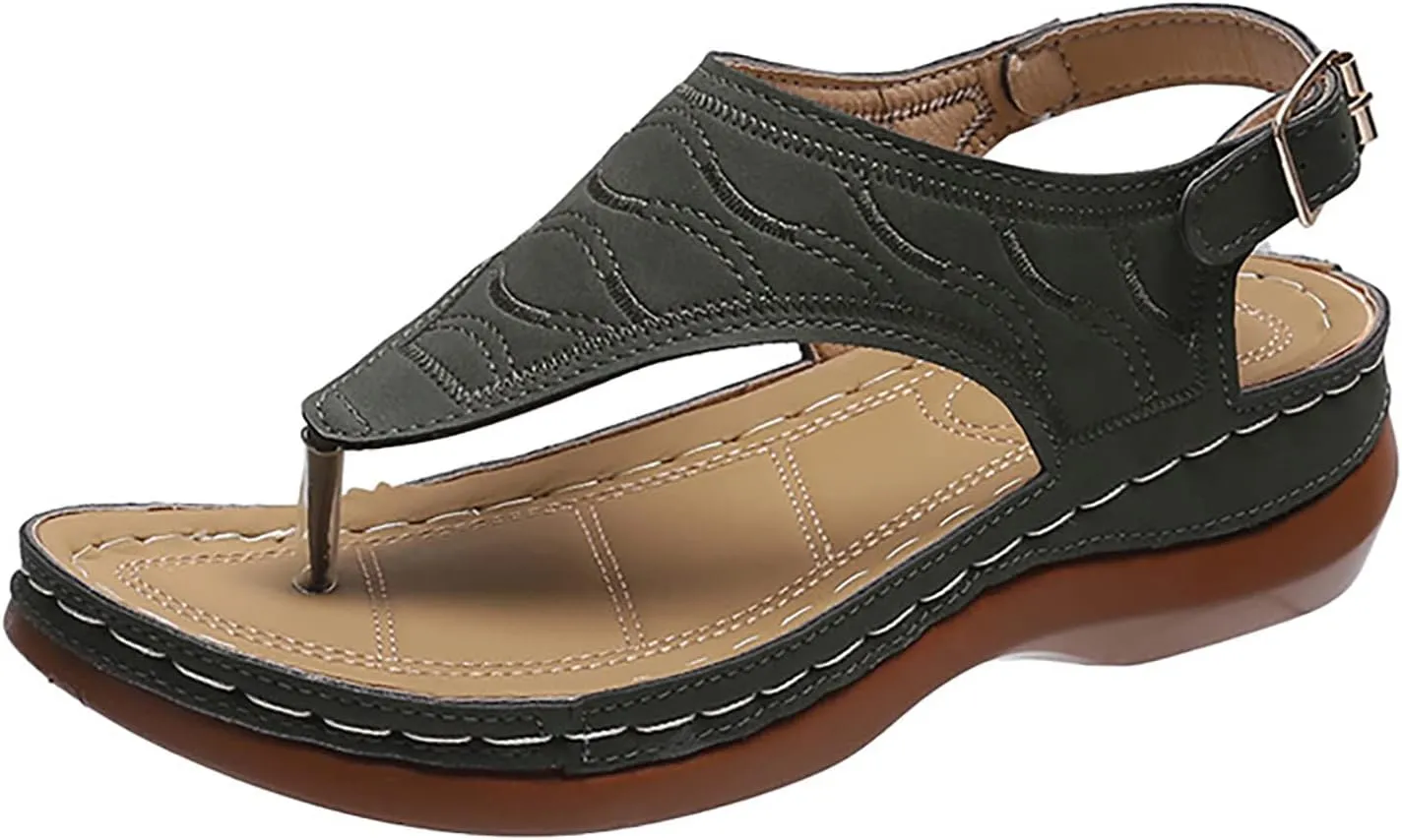 AMDBEL Orthopedic Sandals for Women,Women's Comfy Orthotic Sandals Arch Support Clip Toe Bukle Strap Summer Walking Shoes