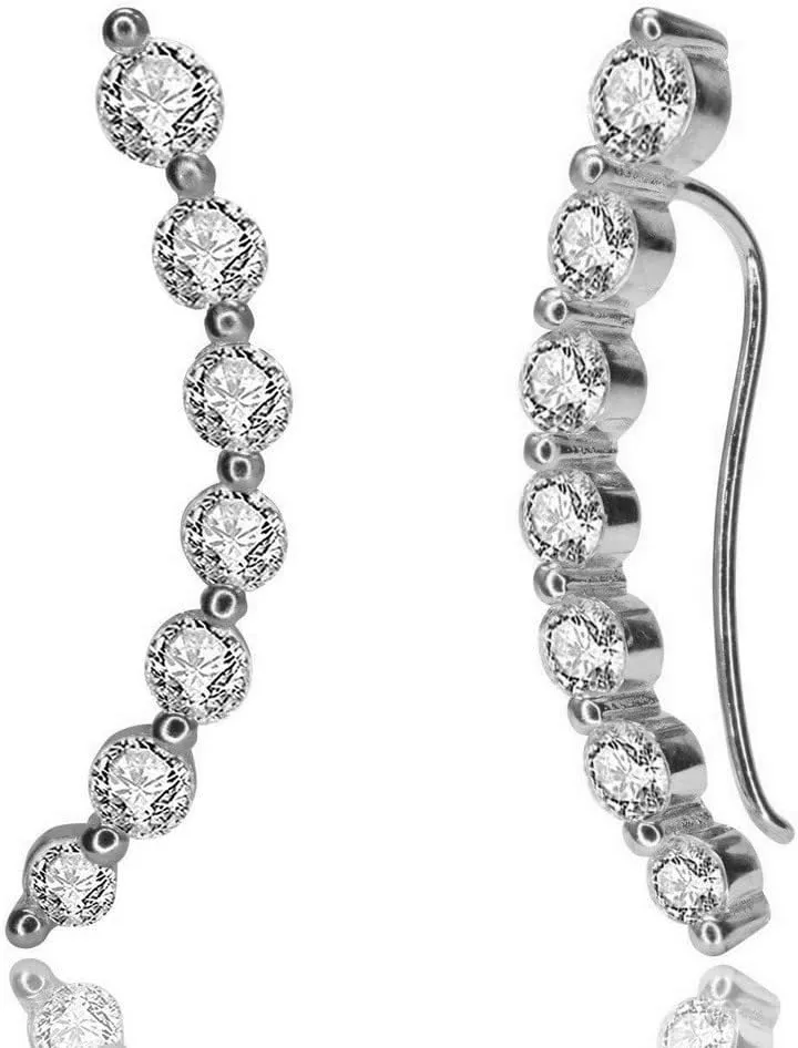 Amy & Annette 18 Karat White Gold Plated Earring Climber with Genuine Genuine Crystal - Great Gift Idea for Every Occasion