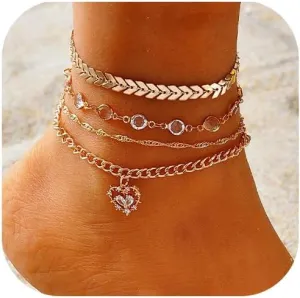 Anklet Bracelets for Women Dainty Sliver Gold Layer Anklets Trendy Link Chain Anklet Adjustable Butterfly Heart Anklet Bracelet Jewelry Gifts