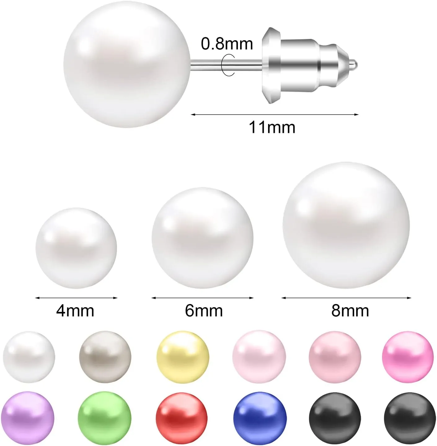 AoedeJ Colorful Pearl Stud Earrings - Small Pearl Earrings Set in Stainless Steel for Women