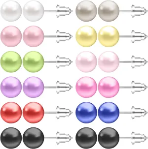 AoedeJ Colorful Pearl Stud Earrings - Small Pearl Earrings Set in Stainless Steel for Women