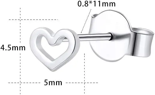 AoedeJ Minimalist Heart Stud Earrings Sterling Silver Earrings Small Heart Earrings