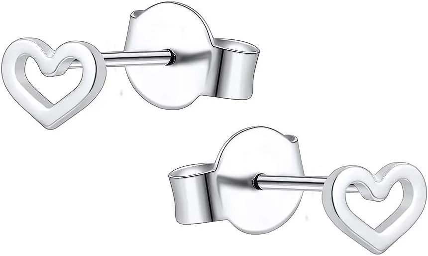AoedeJ Minimalist Heart Stud Earrings Sterling Silver Earrings Small Heart Earrings