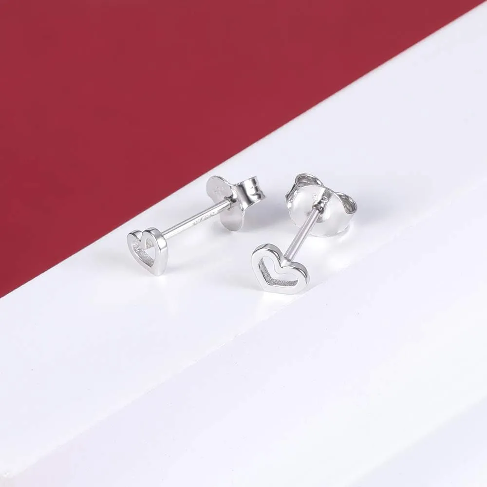AoedeJ Minimalist Heart Stud Earrings Sterling Silver Earrings Small Heart Earrings