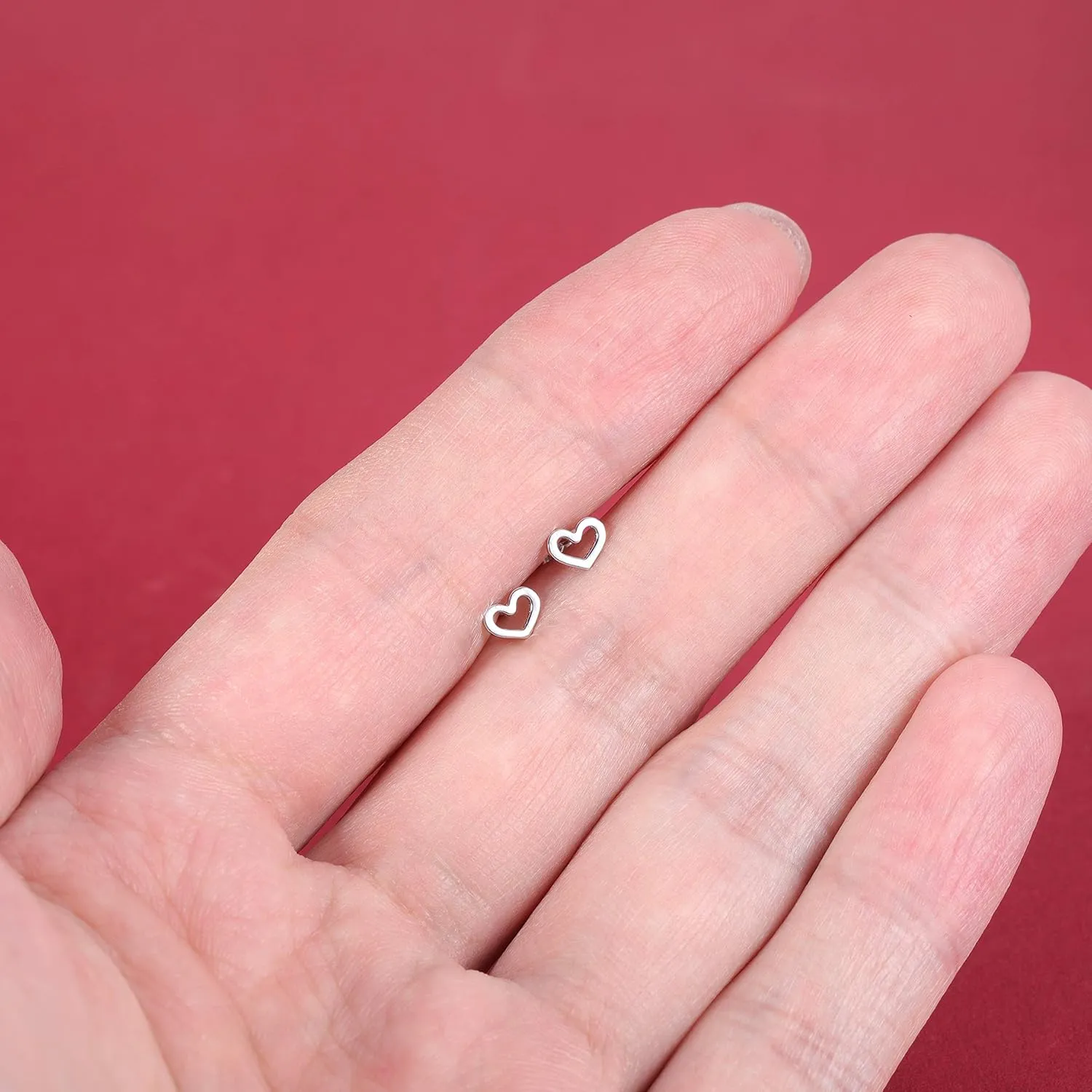 AoedeJ Minimalist Heart Stud Earrings Sterling Silver Earrings Small Heart Earrings