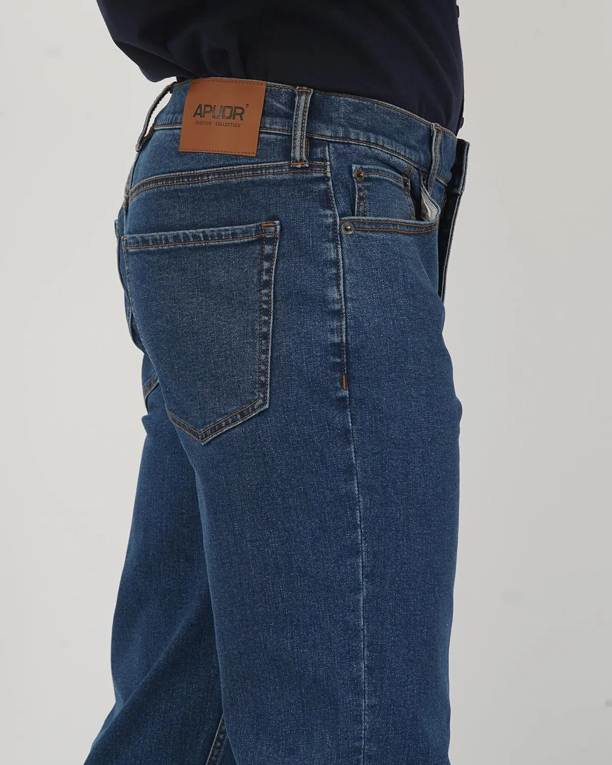APUOR Men's Relaxed Fit Stretch Jeans Flex Waist Straight Jeans Athletic Fit Denim Pants