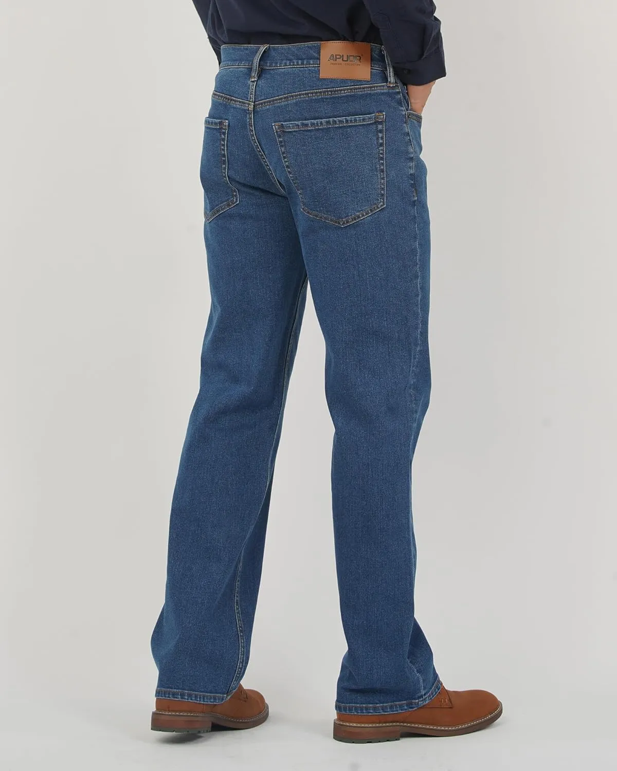 APUOR Men's Relaxed Fit Stretch Jeans Flex Waist Straight Jeans Athletic Fit Denim Pants