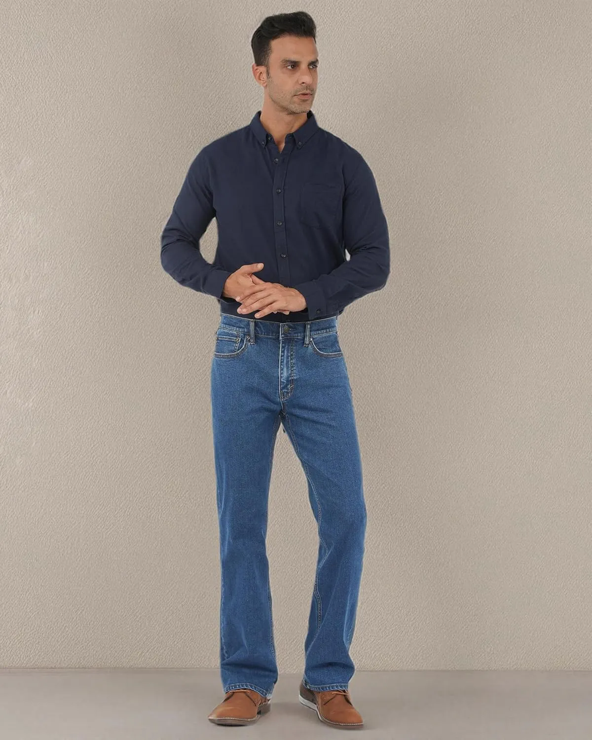 APUOR Men's Relaxed Fit Stretch Jeans Flex Waist Straight Jeans Athletic Fit Denim Pants