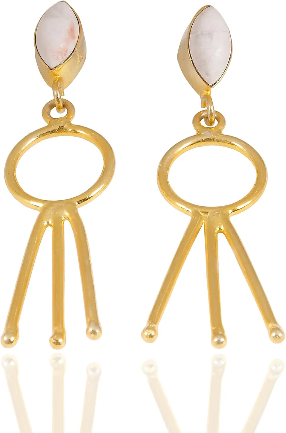 Artisan Made 18K Gold Plated Howlite Marquise Shape Gemstone Dangle Earrings