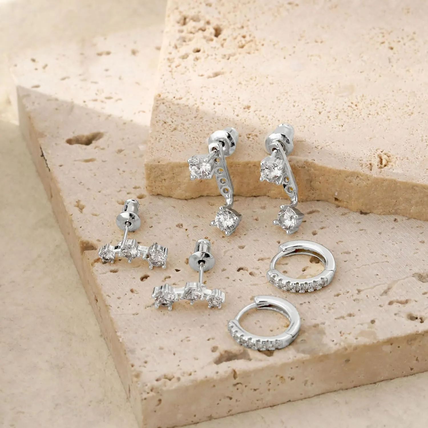 ASCOMY Gold Hoop Earrings Set for Women - 14K Gold/White Gold Plated Huggie Hoops, Cubic Zirconia Studs, Chunky Open Hoops - CZ Jewelry Gifts