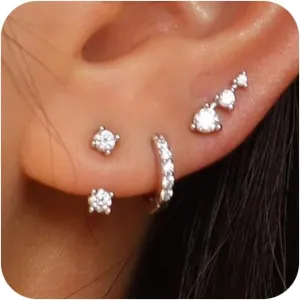 ASCOMY Gold Hoop Earrings Set for Women - 14K Gold/White Gold Plated Huggie Hoops, Cubic Zirconia Studs, Chunky Open Hoops - CZ Jewelry Gifts