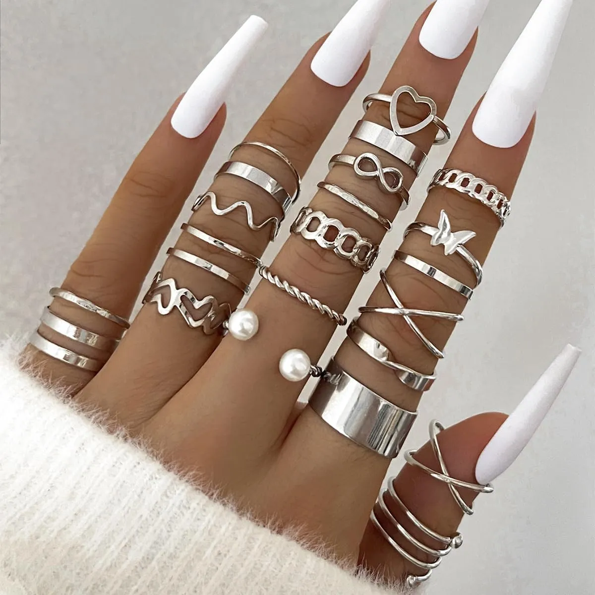 Atiptu Gold Knuckle Stacking Rings for Women Stackable Joint Finger Statement Rings Set Boho Vintage Midi Rings Y2k Moon Star Snake Butterfly Pearl Top Finger Rings Halloween Snake Jewelry