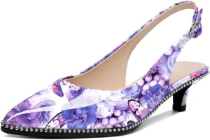 AUMOTED Women's Slingback Kitten Heels Pointed Toe Stiletto Low Heel Ankle-Strap with Beaded Pumps Dress Shoes 1.6 Inches