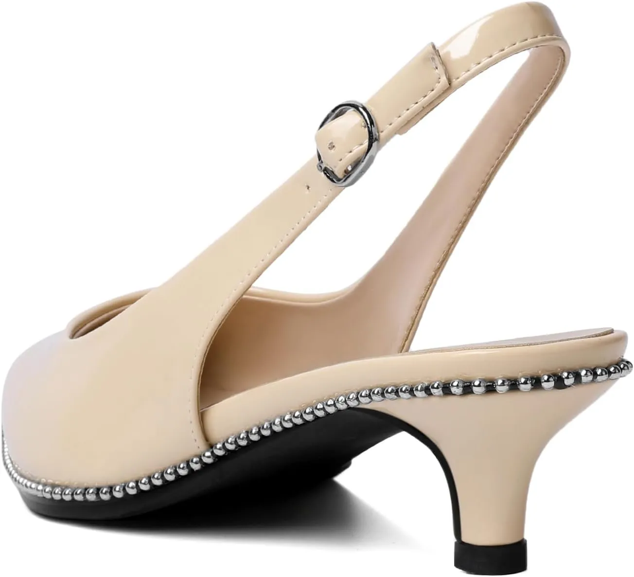 AUMOTED Women's Slingback Kitten Heels Pointed Toe Stiletto Low Heel Ankle-Strap with Beaded Pumps Dress Shoes 1.6 Inches